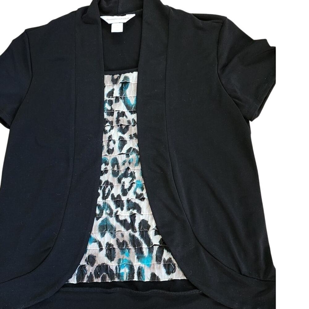 VTG CJ Banks 2 in1 Twinset Top Black With Multi Color Ruffled Animal Print W S - Picture 3 of 10